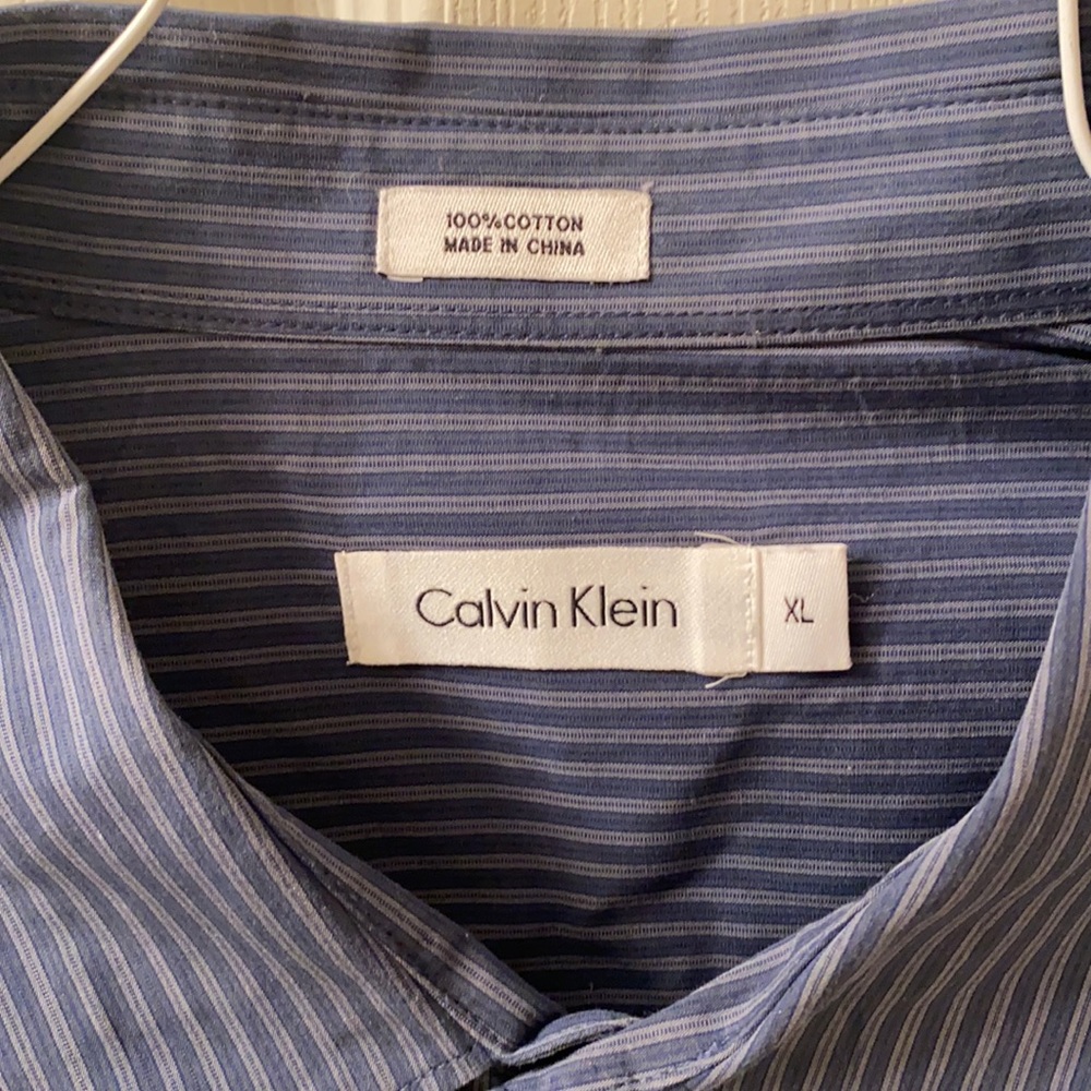 Calvin Klein Dress Shirt blue gray stripes size XL
